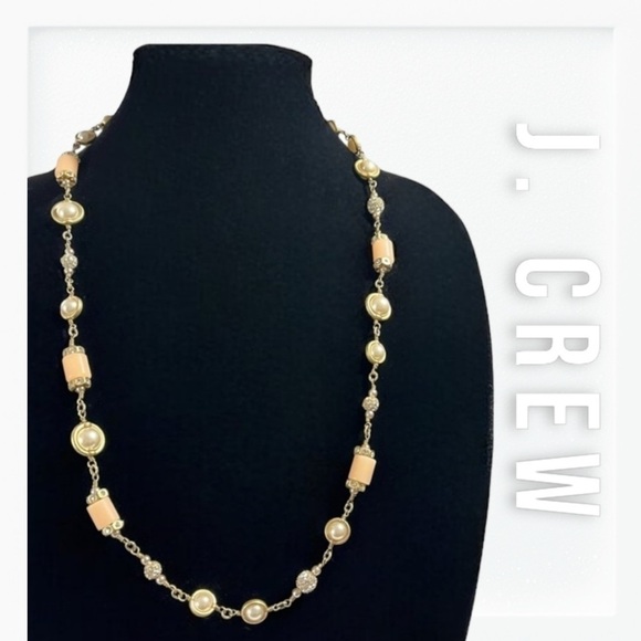 J Crew Peach and Pearl Link Long Necklace - Picture 1 of 14